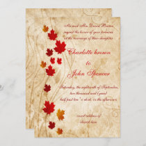 Maple leaves Rustic fall wedding Invitation
