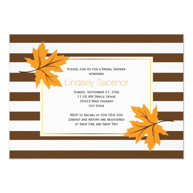 Maple Leaves & Stripes Fall Wedding Bridal Shower Invitation