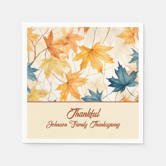 Maple Leaves Thankful Thanksgiving Brunch Dinner Napkins (Front)