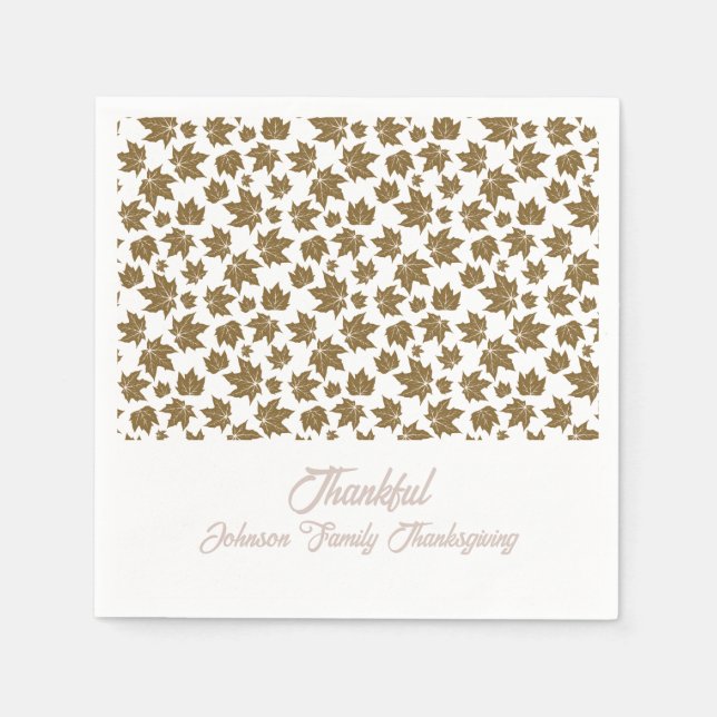 Maple Leaves Thankful Thanksgiving Brunch Dinner Napkins (Front)