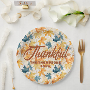 Maple Leaves Thankful Thanksgiving Brunch Dinner Paper Plates