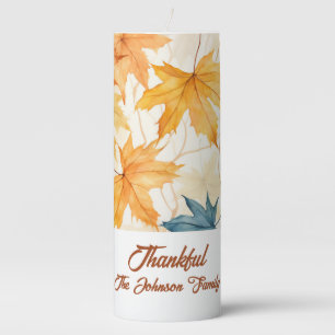 Maple Leaves Thankful Thanksgiving Brunch Dinner Pillar Candle