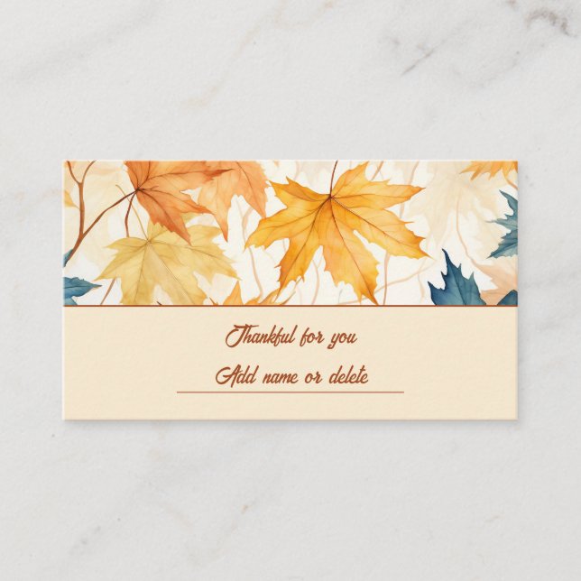 Maple Leaves Thankful Thanksgiving Brunch Dinner Place Card (Front)