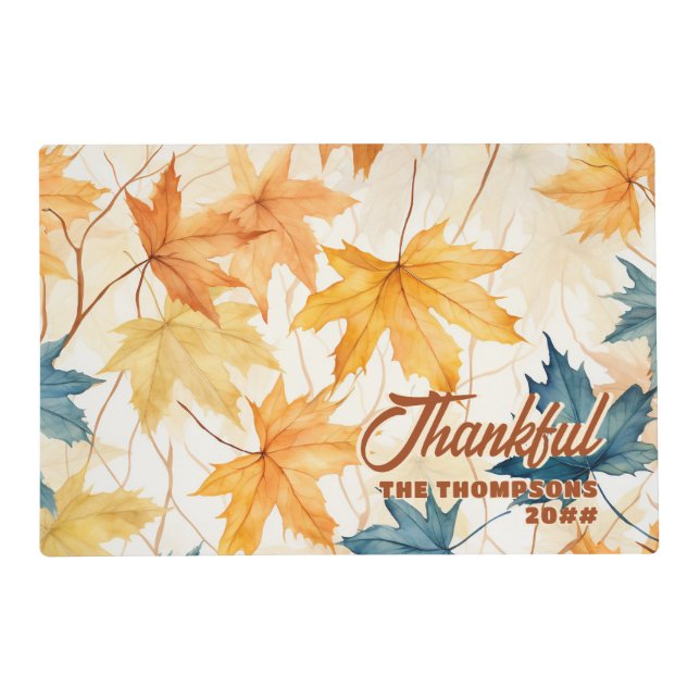 Maple Leaves Thankful Thanksgiving Brunch Dinner Placemat (Front)