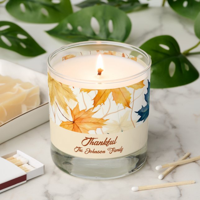 Maple Leaves Thankful Thanksgiving Brunch Dinner Scented Candle (Lit)