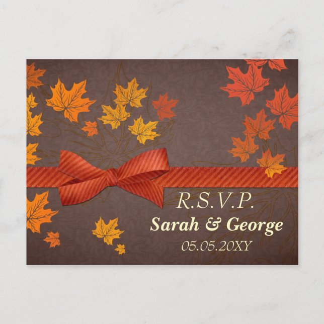 maple leaves Wedding rsvp Invitation Postcard (Front)