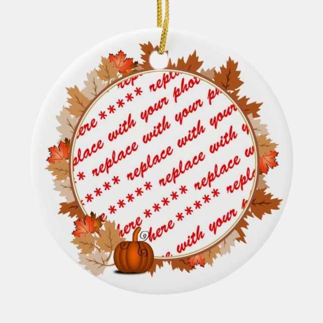 Maple Leaves with Pumpkin Photo Frame Ceramic Ornament (Front)