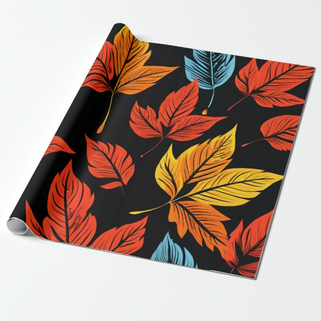 Maple Magic: Autumn Leaf Design Wrapping Paper (Unrolled)