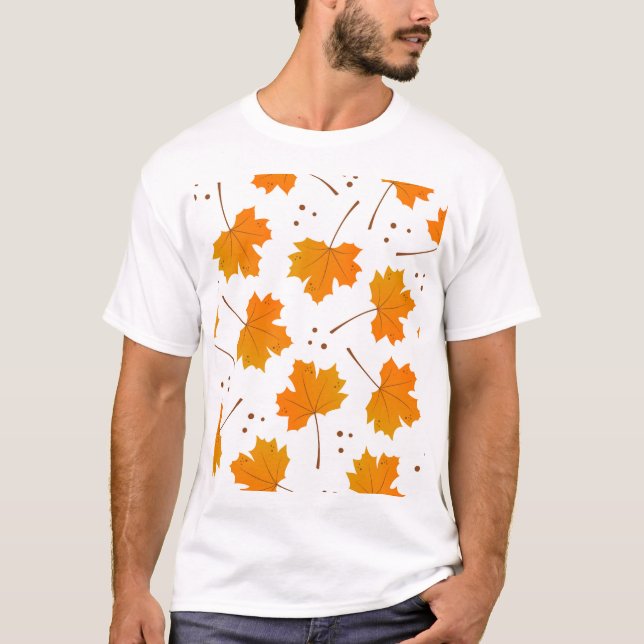 Maple Mirth: Cartoon Autumn Leaves T-Shirt (Front)