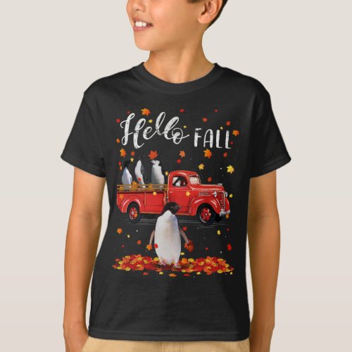 Maple Penguins Leaf Fall Autumn Red Truck T_Shirt