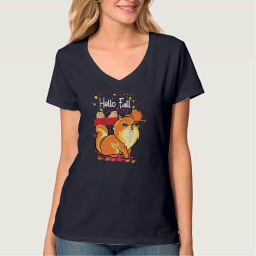 Maple Pomeranian Dog Lovers Leaf Red Truck Fall Au T_Shirt