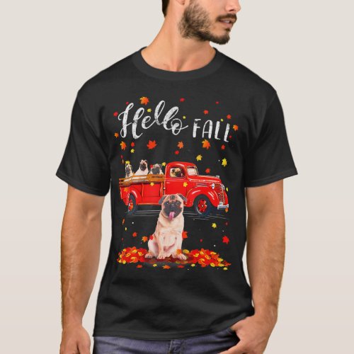 Maple Pug Dog Lover Leaf Fall Autumn Red Truck T_Shirt