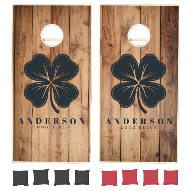 Maple Rough Cut Four Leaf Clover with Name Cornhole Set (Set)