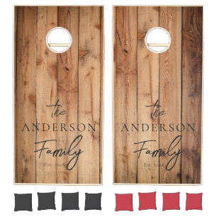 Maple Rough Cut Hand Written Family Name Cornhole Set