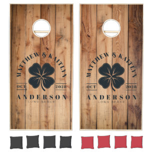 Maple Rough Cut Irish Lucky Clover Wedding Crest Cornhole Set