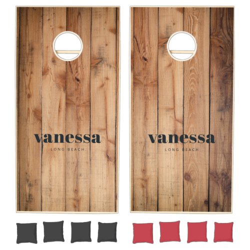 Maple Rough Cut Minimal Modern Classic Name Cornhole Set