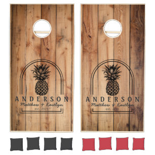 Maple Rough Cut Pineapple Wedding Arch & Name Cornhole Set