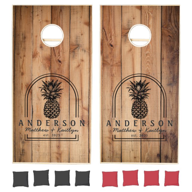 Maple Rough Cut Pineapple Wedding Arch & Name Cornhole Set (Set)