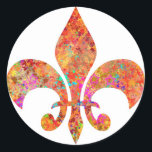 Maple Star Designer Fleur-de-Lis Classic Round Sticker<br><div class="desc">Maple Star Designer Fleur-de-Lis</div>