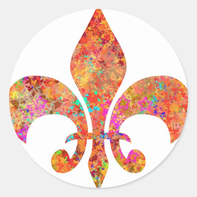 Maple Star Designer Fleur-de-Lis Classic Round Sticker (Front)