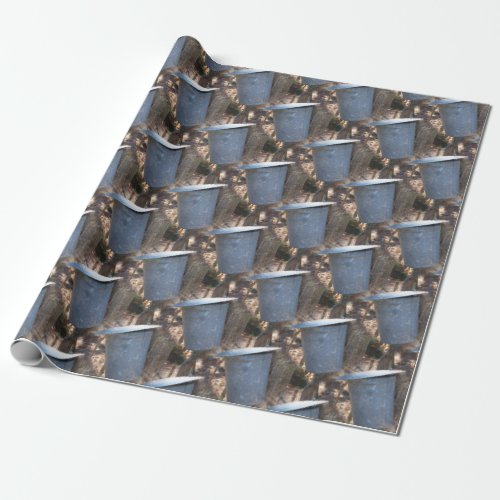 Maple Sugar Sap Bucket Nature Pattern   Wrapping Paper