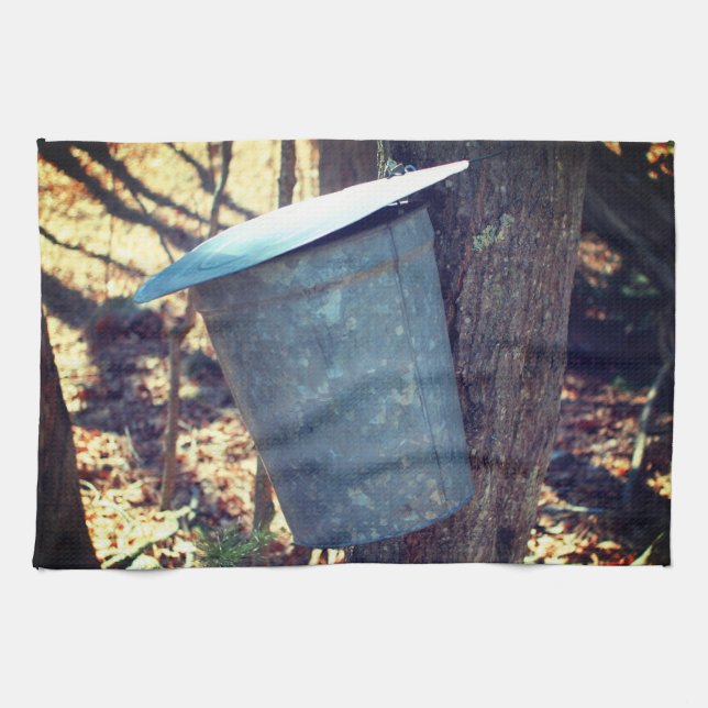 Maple Sugar Sap Bucket On Tree   Kitchen Towel (Horizontal)