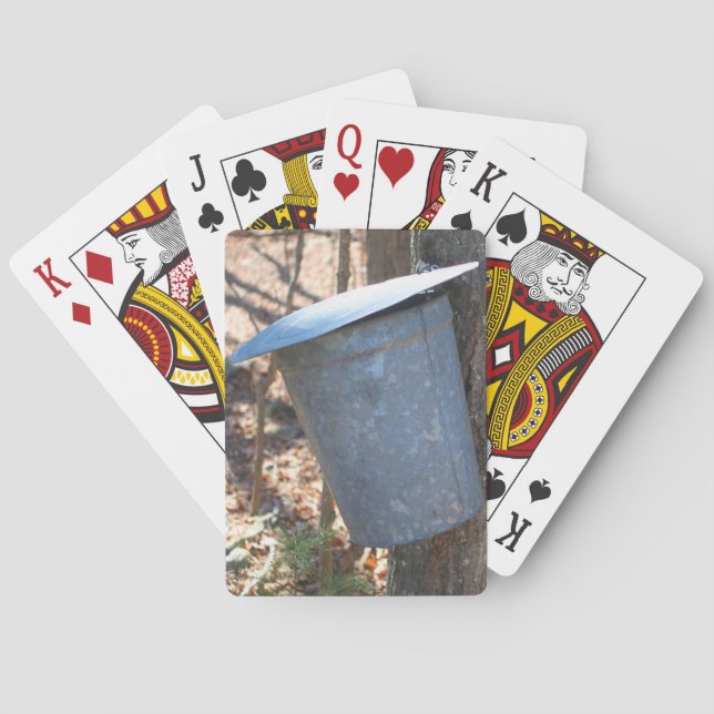 Maple Sugar Sap Bucket On Tree Nature  Poker Cards (Back)