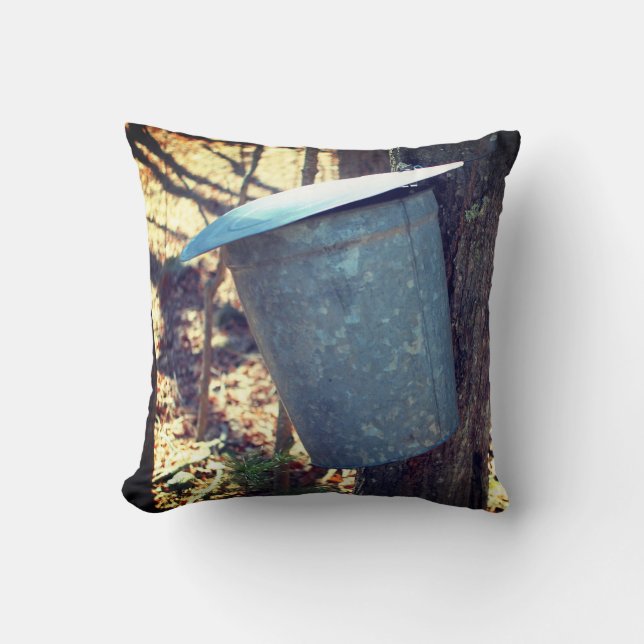 Maple Sugar Sap Bucket On Tree   Throw Pillow (Front)