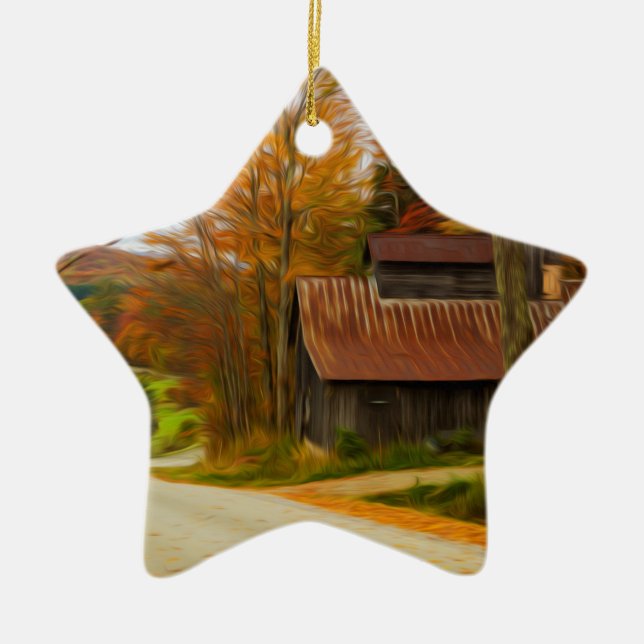Maple Sugar Shack in  Vermont Fall Ceramic Ornament (Front)