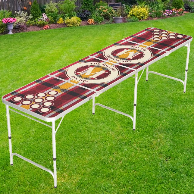 Maple Sunrise Plaid Family Monogram & Name Beer Pong Table (Creator Uploaded)
