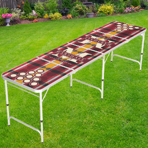 Maple Sunrise Plaid Monogram & Name Overlay Beer Pong Table