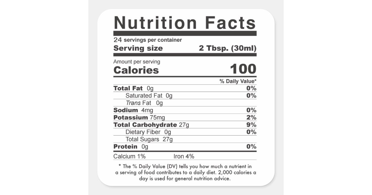Maple Syrup 2021 Editable Nutrition Facts Label Zazzle