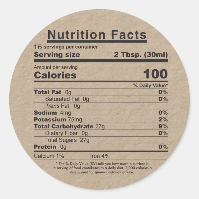 Maple Syrup 2022 Nutrition Facts Label (Kraft) Zazzle