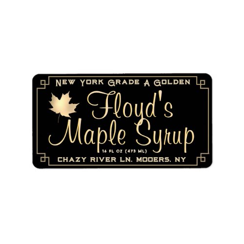 Maple Syrup Address Label with Gold Leaf on Black