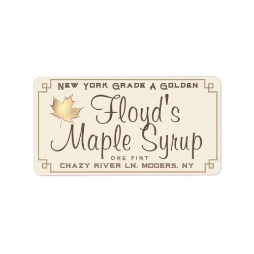 Maple Syrup Address Label with Gold Leaf on Ivory