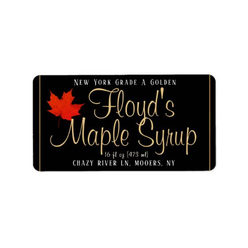 Maple Syrup Address Label with Red Leaf on Black