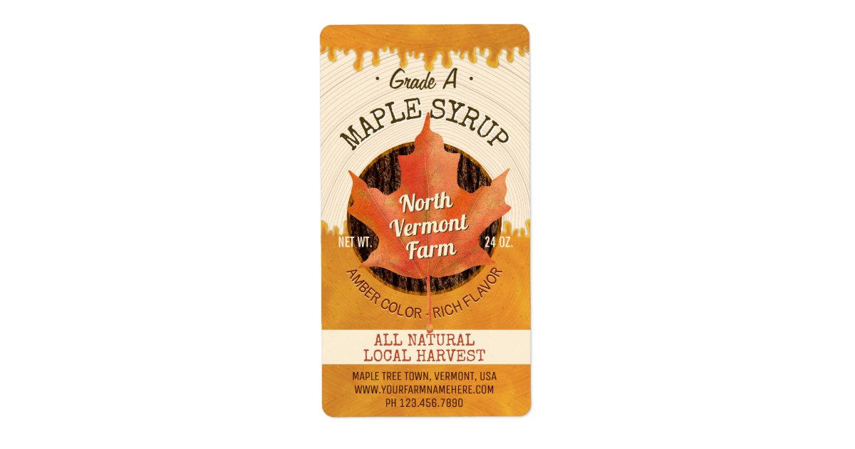 Maple Syrup Autumn Leaf Business Jar Custom Label | Zazzle