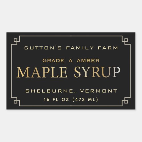 Maple Syrup Black and Gold Border Label