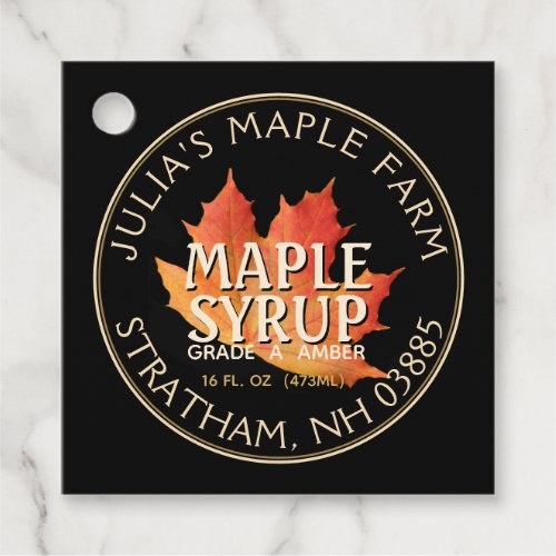 Maple Syrup Black Orange Maple Leaf Nutrition Fact Favor Tags