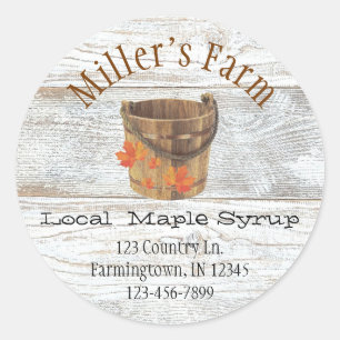 Maple Syrup Bucket And Maple Leaves Round Sticker