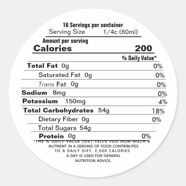 Maple Syrup Circular Nutrition Facts Label 2020 Zazzle