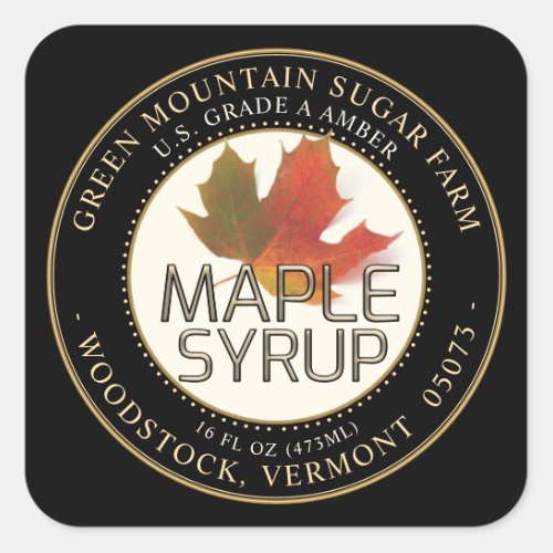 Maple Syrup Colorful Maple Leaf Dotted Border Square Sticker