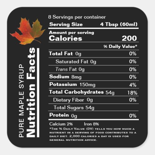 Maple Syrup Editable Nutrition Facts Black Label