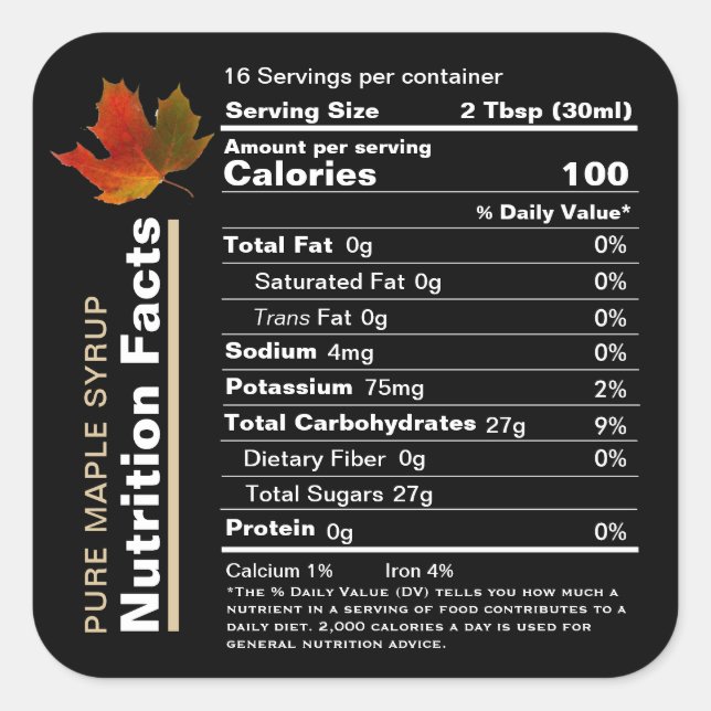 Maple Syrup Editable Nutrition Facts Label  (Front)