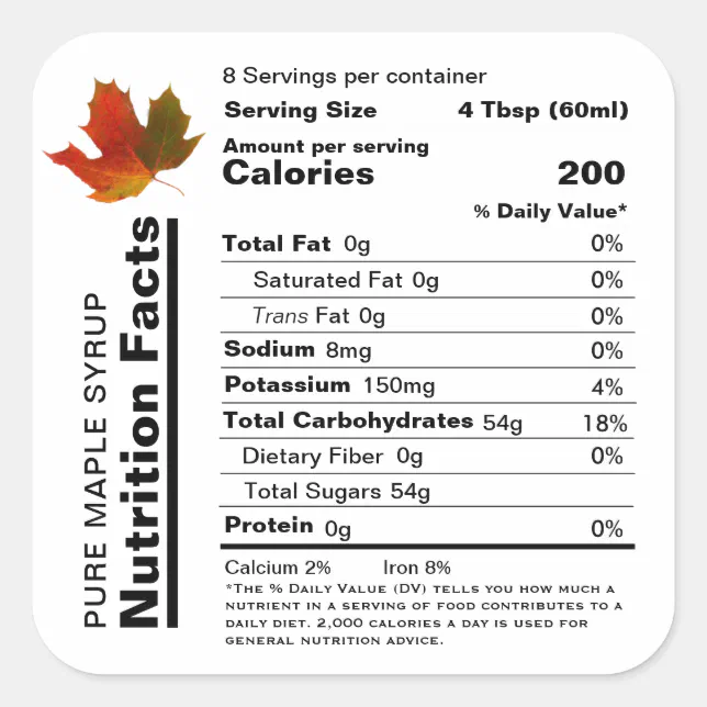 Maple Syrup Editable Nutrition Facts Label Zazzle