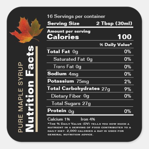 Maple Syrup Editable Nutrition Facts Label 