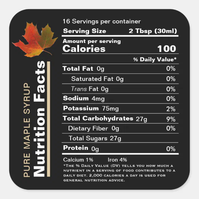 Maple Syrup Editable Nutrition Facts Label Zazzle