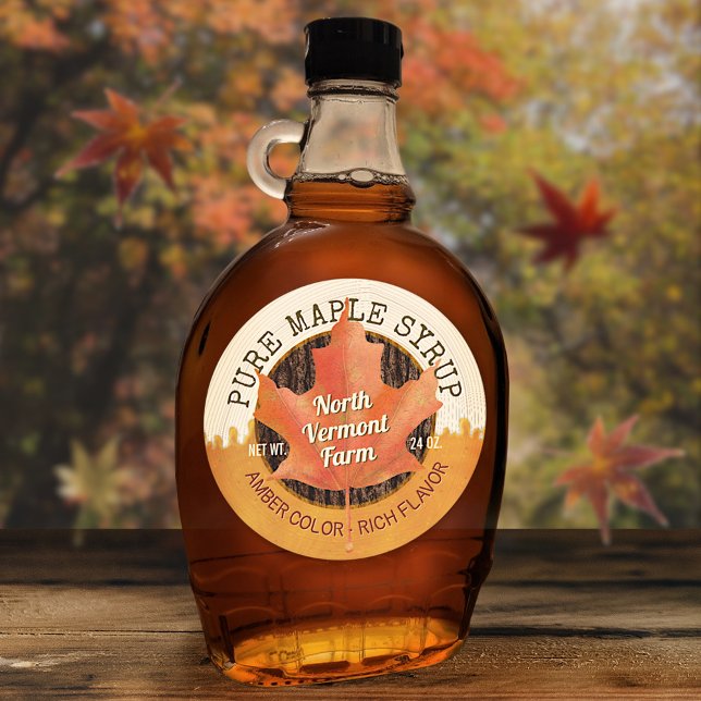 Maple Syrup Fall Leaf Custom Business Jar Labels (Creator Uploaded)