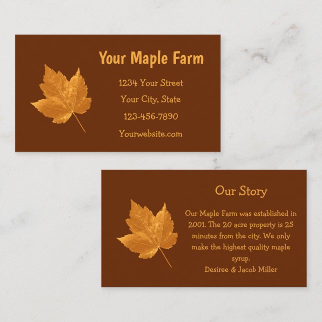 Maple Syrup Farm Amber Yellow Brown Country Rustic Business Card (Front/Back)