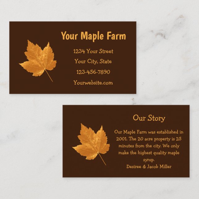 Maple Syrup Farm Amber Yellow Dark Brown Rustic Business Card (Front/Back)